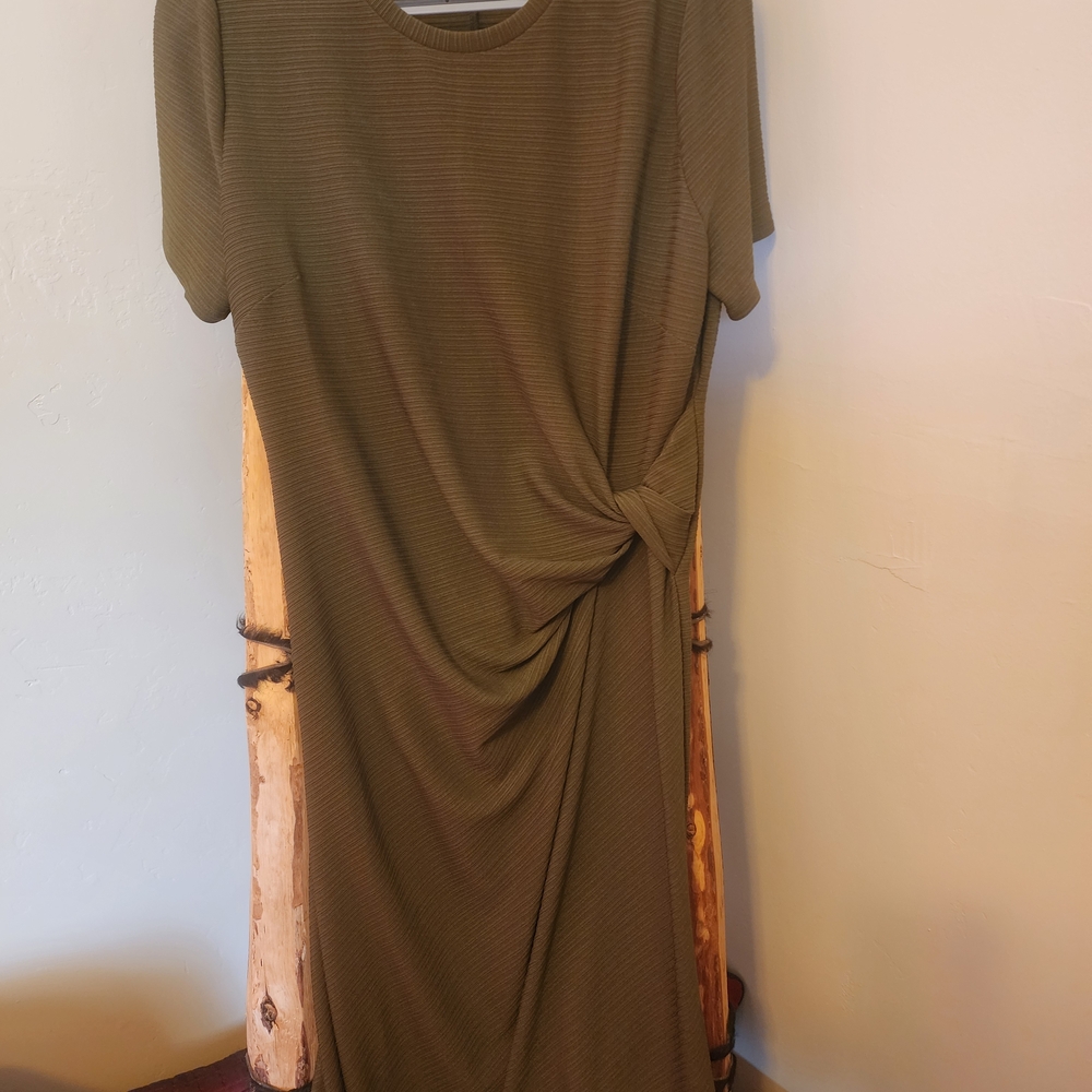 Olive Green Knotted Midi Dress